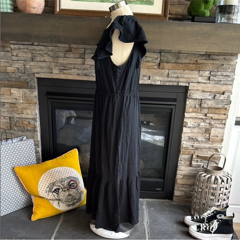 J. Crew Black Ruffle Sleeve Maxi Dress